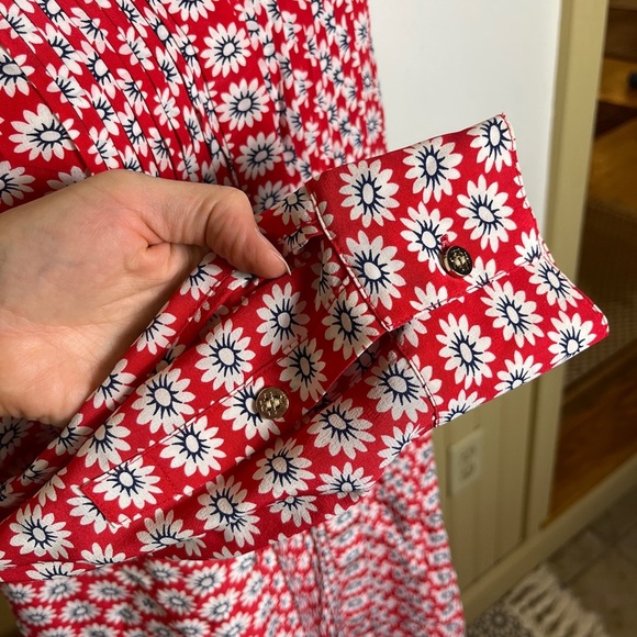 Tory Burch Cora Silk Dress 6 Nantucket Red Primrose Floral Boho Resort Designer - Picture 2 of 12